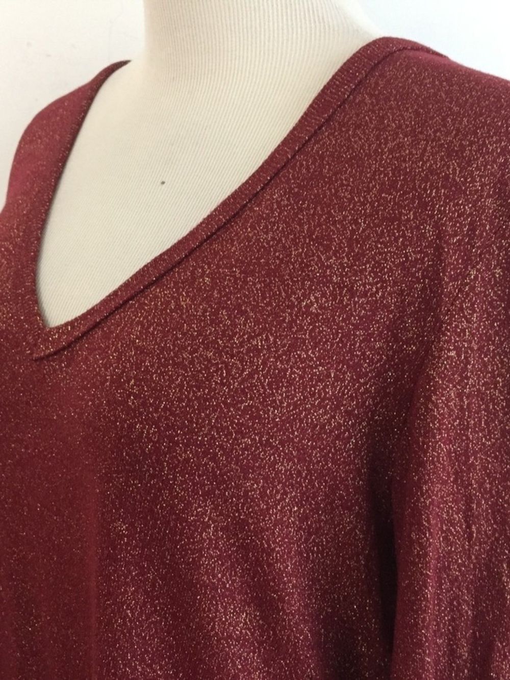 BCBG Metallic Burgundy V-Neck Sweater